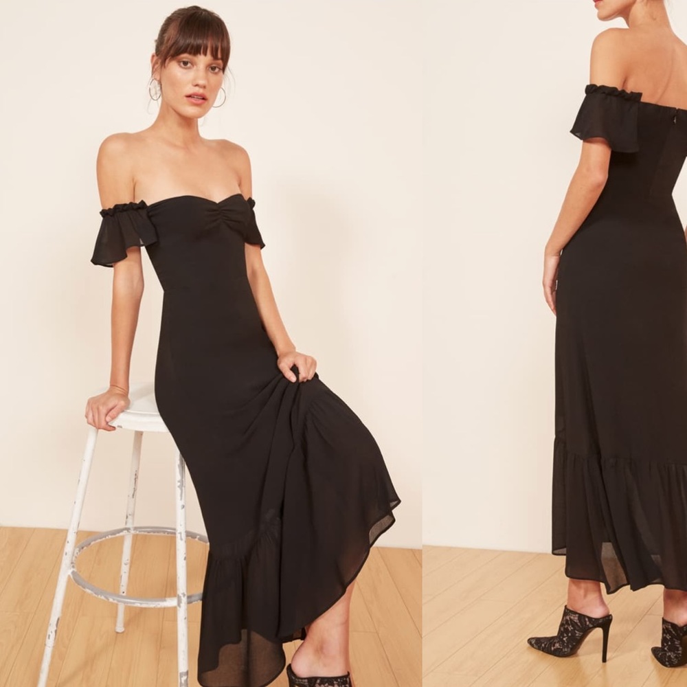Reformation Black Butterfly Midi Dress Size 6